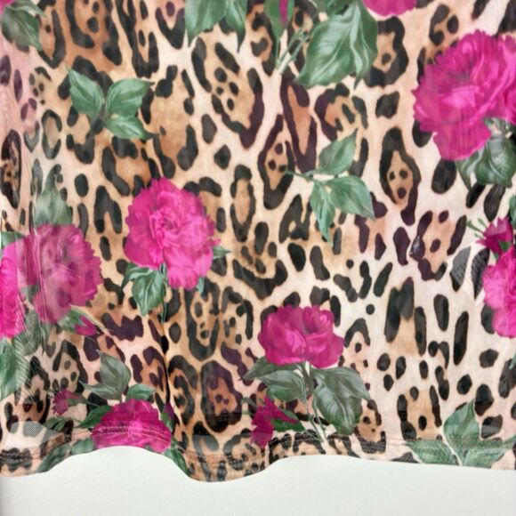 Womens Mixed Print Mesh Sheer Long Sleeve Top Sz S Animal Print Rose Party Rave - Picture 3 of 7